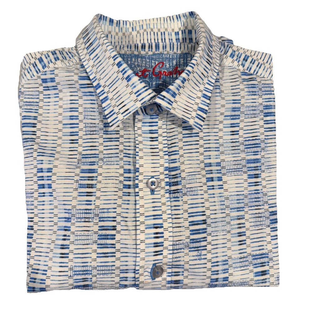 Robert Graham Shirt Mens S Geometric Print‎ S/S Classic Fit. Length Altered Read